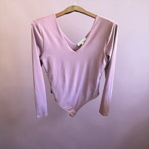 And Now This Women’s Size Large Long Sleeve V-Neck Bodysuit - Dusty Pink Casual